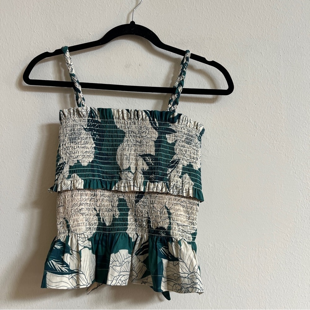 ESPECIA Floral Smocked Green TOP.